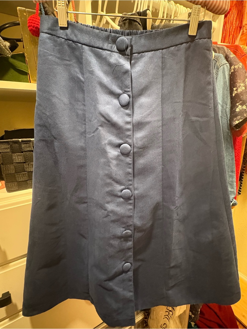 Classic Navy Button-Front A-Line Skirt